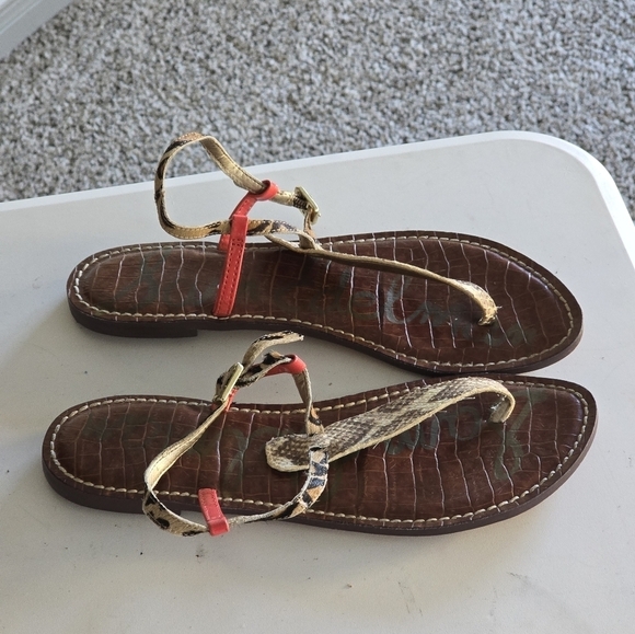 Sam Edelman Sandal Women Sz 8/8.5 Gigi Mixed Animal Print Leather  Cheetah Flat - Picture 6 of 12